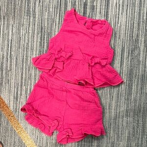 Pink Ruffled Kids Shorts Set